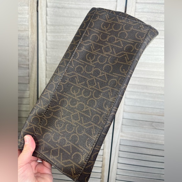 CALVIN KLEIN Double Handle Satchel Bag Brown/Tan-Medium - Picture 6 of 8